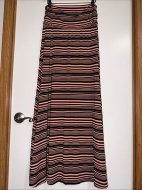 Signature Studio Peach/Coral and Black Striped Maxi Skirt